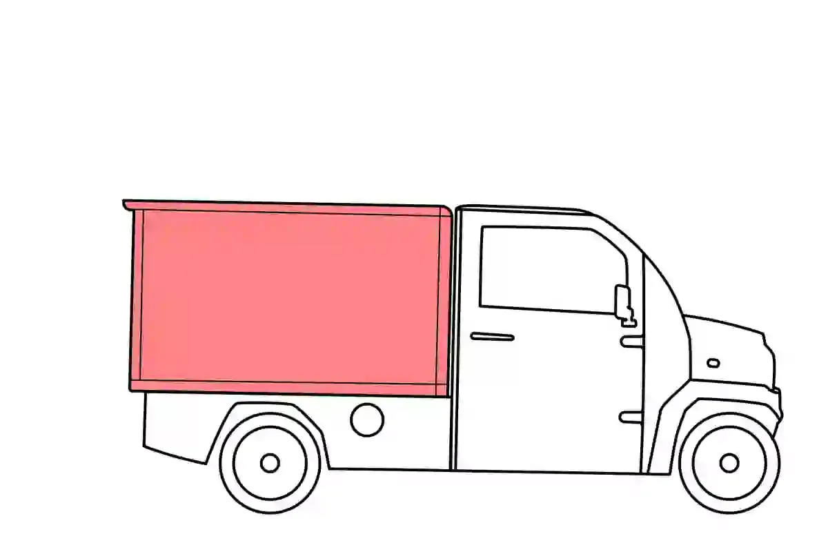 Ilustracja pojazdu elektrycznego z zabudową kontenerową.
