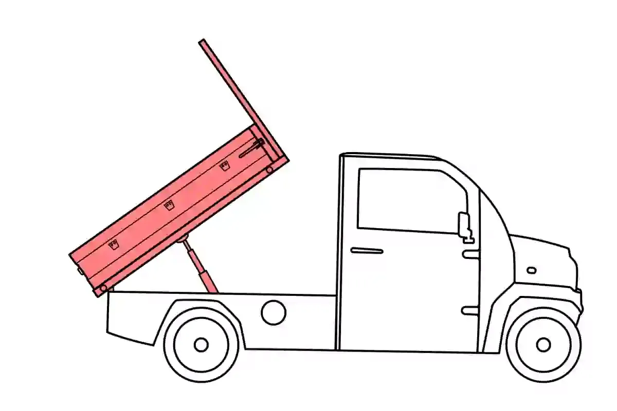 Ilustracja pojazdu Jonway z unoszoną skrzynią wywrotki